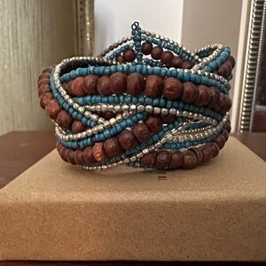 Chic Multistrand Beaded Bracelet - Silver, Blue, and Brown